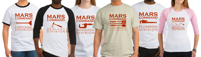 Mars Command designs on shirts.